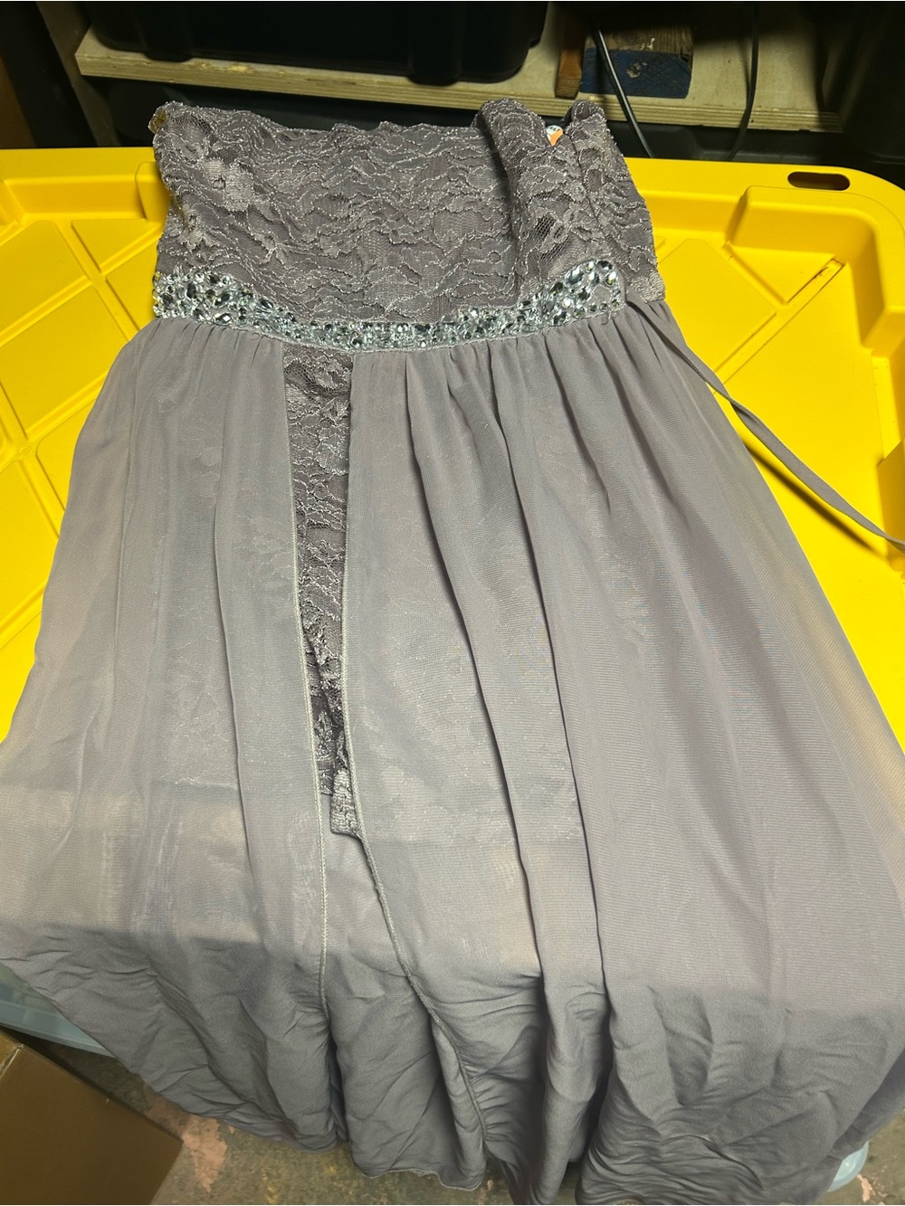 Girls' Lace Bodice Gray Party Dress with Jeweled Waist